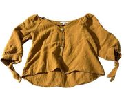 Hayden Los Angeles women's small crop button down mustard yellow blouse