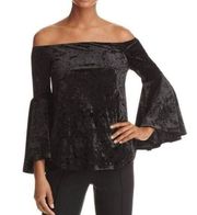 Aqua women’s black off the shoulder 3/4 sleeve velvet pullover blouse XS