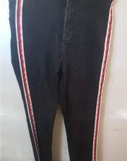 ZARA  TRAFALUC denim collection black jeans with red black and white stripe