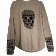 Skull Cashmere Sweater Tan Checkerboard Print S