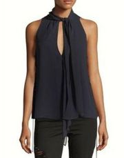 Haute Hippie Navy Blue Tie Neck Lace Up Side Silk Tank Top XS