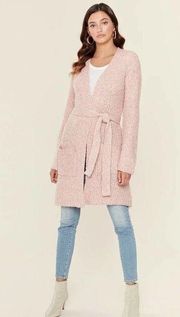 BB Dakota Medium Belting Point Fuzzy Long Cardigan Sweater Pink NEW
