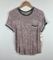 NWT Kensie Short Sleeve Pajama Sleepwear Top Animal Print Gray Pink Size Medium