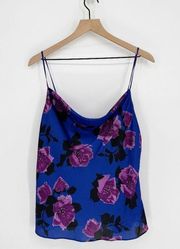 Paige Giovanna Cowl Neck Satin Camisole Tank Top Floral Purple Blue Large