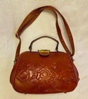 Patrisha Nash floral tooled leather doctor bag with antique bronze hardware boho