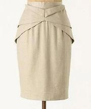 Anthropologie Girls from Savoy YUMI Skirt Knee Length Back Zip Slit Tan 2