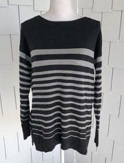 Caslon Women's Gray Striped Long Sleeve Scoop Neck Pullover Sweater sz XS