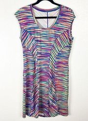 TITLE NINE Dream Striped Cap Sleeves One Size Zipper Pocket Stretchy Dress Large