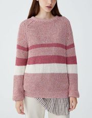 NWOT Pull&Bear Color Block Long Sleeve Crew Neck Cable Knit Sweater Pink Size XS