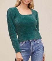 Astr Green Fuzzy Cropped Square Neck Sweater Size Small‎
