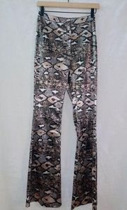 Milk & Honey Snakeskin Print High Waisted Flare Leg Pants size small