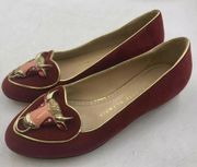 Charlotte Olympia bull flats burgundy red 34 / US 4 authentic
