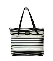 Anne Klein Women's Black Cream Stripe Large Tote Handbag Purse