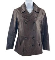 Vintage Michael Kors 100% Leather Crocodile Embossed Double Breasted Coat Jacket