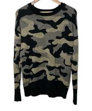 Isaac Mizrahi Pullover Crewneck Sweater Soft Camo Black Green Womens Medium