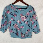 Iris Los Angeles Womens Shirt Sheer 3/4 Sleeve Pullover Blue Pink Floral Size S