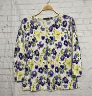 Notations floral scoop neck cardigan