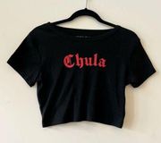 Red Chula Graphic Black Crop T-Shirt