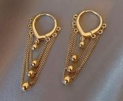 18K Gold Plated Metal Ball Tassel Chain Dangle Drop Earrings for Women