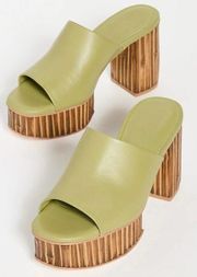 Cult Gaia Judith Palm Green Leather Bamboo Platform Sandals Size 37