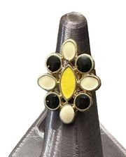 Vintage Retro Geometric Black White Yellow Adjustable Ring Size 7 And Up