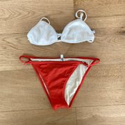 Solid & Striped  Triangle Bikini in White & Orange