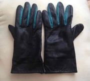 Black and blue leather gloves