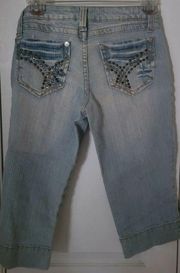 Nobo No Boundaries Women's Capri Light Wash Jeans Rhinestone Size 3