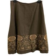 Peck & Peck A-Line Embroidered Brown & Gold Skirt 6P