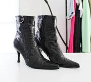 Croc Embossed Patent Leather Stiletto Booties