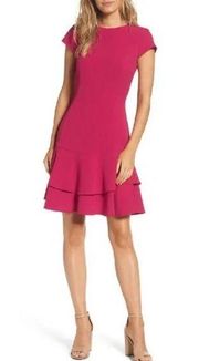 ELIZA J Stretch Ruffle Crepe Sheath Dress In Berry WOMENS SIZE 6