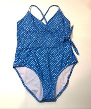 Jessica Simpson blue polka dot One-Piece Swimsuit