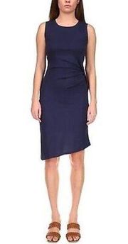 Michael Kors Midnight Blue Sleeveless Crewneck Draped Dress Petite Medium NWT
