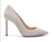 JIMMY CHOO Romy 100 Embossed Leather Heel in Latte Size 39.5