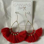 Red Gold Teardrop Tassel Fan Dangle Earrings Valentine’s Day Lightweight Pierced