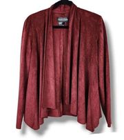 Live A Little Burgundy Faux Suede Draped Open Front Waterfall Cardigan Jacket M