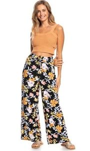 ROXY Black Floral Print Pull On Beach Pants. Size S