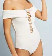 Anthropologie L Space Anja Lace-Up One-Piece Swimsuit Cream NWT