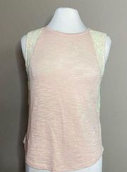 HINGE BOHO Chic Cotton Lace Trim Slub Knit Tank