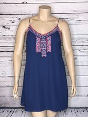 JustFab NWT Size XL Blue & Pink Embroidered Criss-Cross V-Neckline Dress