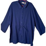 ELISABETH Liz Claiborne Top Womens 2X Blue Oversized Button Front Collared