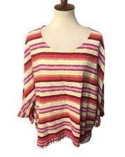 For Cynthia Striped Red Orange Multicolor Linen Blend Boxy Fit Top size xl

Cond