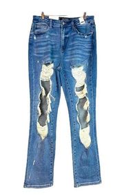 Judy Blue Junior’s Jeans Vintage Straight Fit High Rise Destroyed Ripped 13/31