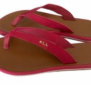 Ralph Lauren Ryanne pink leather flat sandals flip flops summer beach slides 8.5