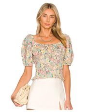 Amanda Top In Earth Floral Smocked Puff Sleeve Top XS