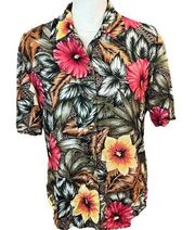 Vtg 90s Leslie Fay Hawaiian Floral Button Down Shirt Sz M/L