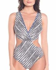 Saha Swimwear Womens Size S Monokini Gracia Light Stripes Bathing Suit Swim NEW