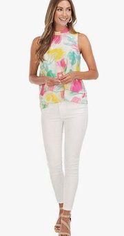 Mud Pie Women’s Painterly Pastel Eleanor Watercolor Two-Tiered Sleeveless Top S