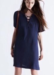 Club Monaco Navy Blue Lace Front Short Sleeve Shift Dress