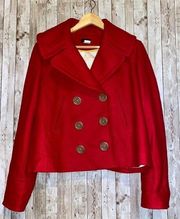 J. Crew Wool Jacket Blazer Red Double-Breasted Lined Red Winter Pea Coat Size 14